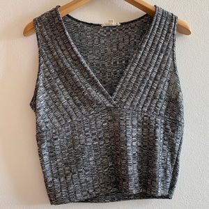 Knitted Gray V Neck Crop Top